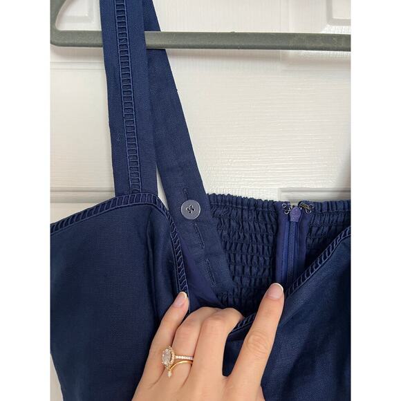 NWT Reformation Everett Linen Midi Dress in Danube (Navy Blue) Size 10 - Picture 4 of 8